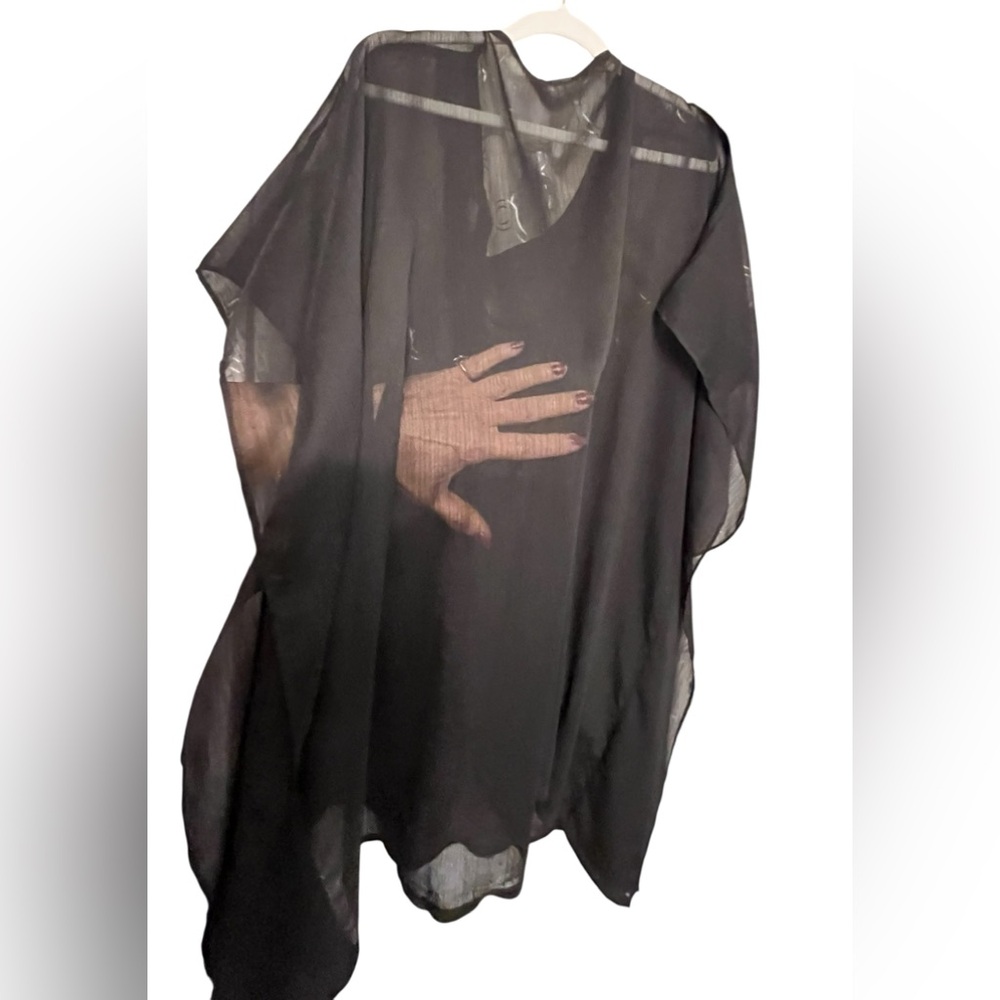 Chico’s M/L black beaded semi sheer cover up with armholes beaded neckline NWOT - Picture 7 of 10